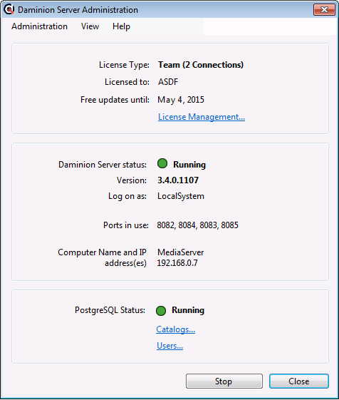 Daminion Server Administration Panel